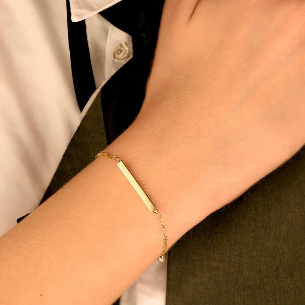 Gold Bar Bracelet 14K Real Gold Bar Urn Bracelet with Custom Name, Personalized Funeral Bar Bracelet