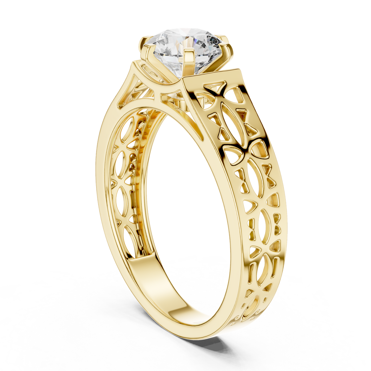 14K Solid Gold Lab Diamond Solitaire Ring, Yellow Gold, view 1