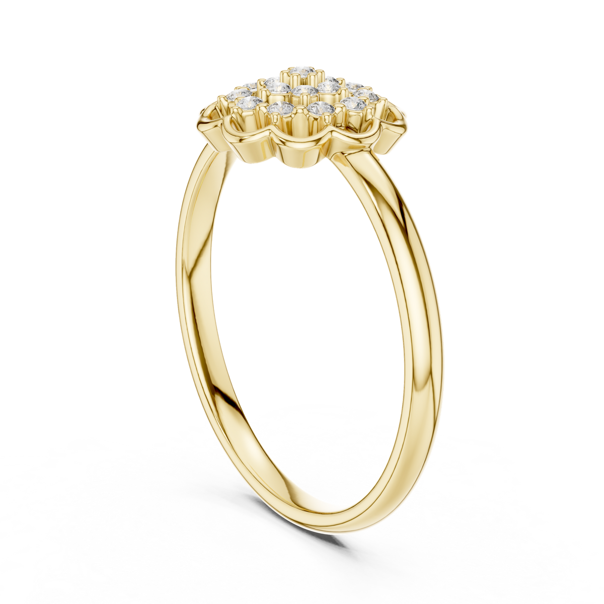 14K Solid Gold Lab Diamond Flower Cluster Ring, Yellow Gold, view 1