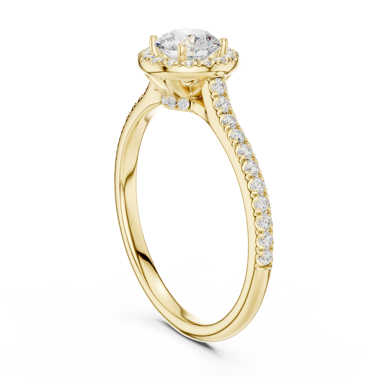14K Solid Gold Lab Diamond Halo Ring, Yellow Gold, view 1