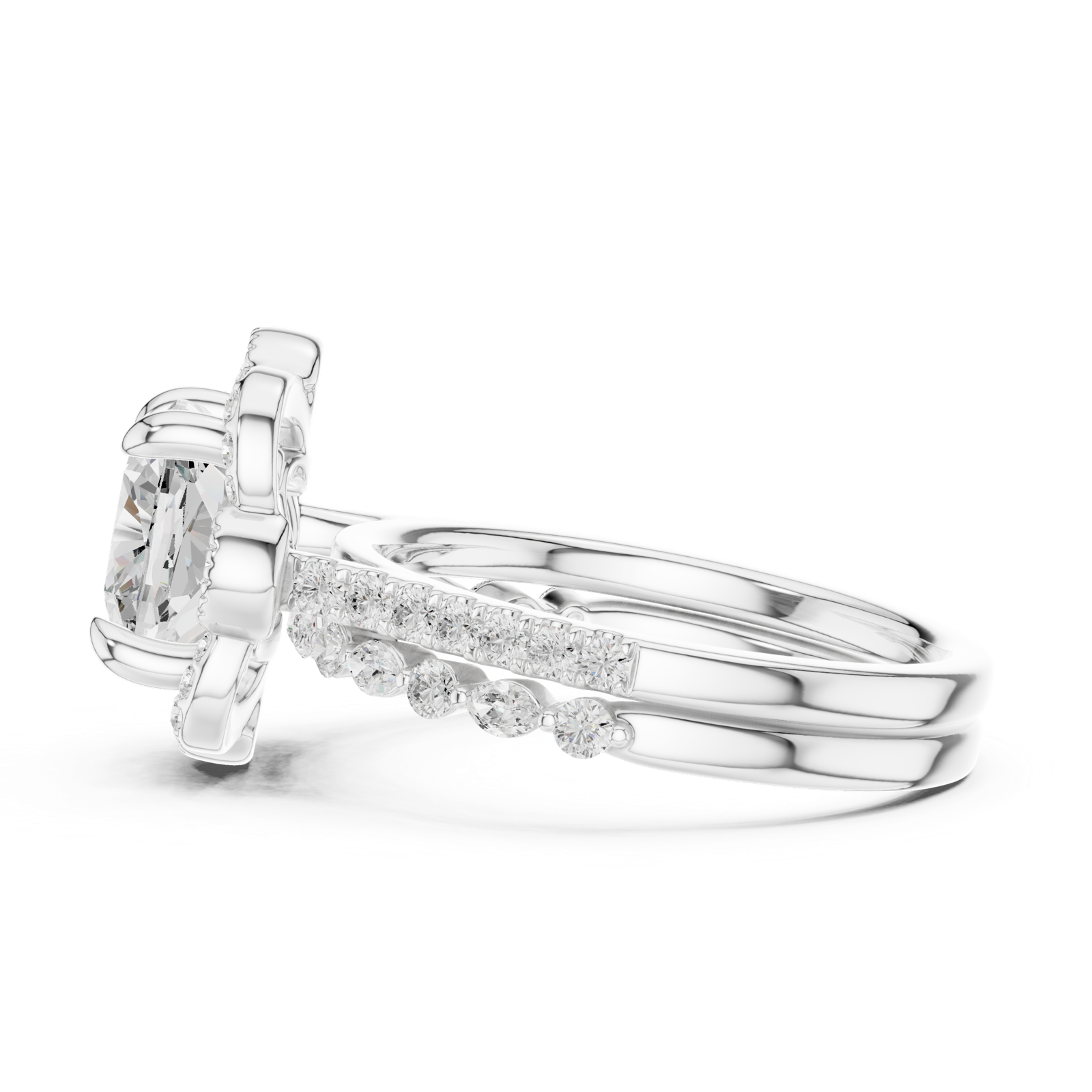 Gold Ring, Cushion center stone, White Gold, view 3