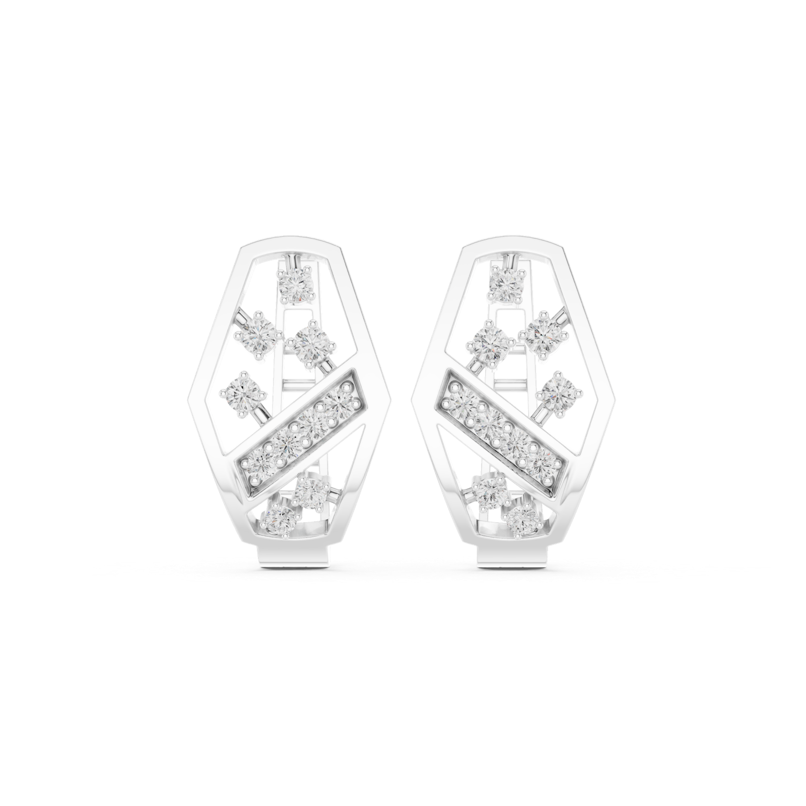 14K Solid Gold Lab Diamond Cluster Earrings, White Gold
