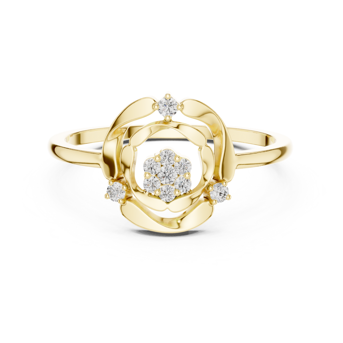 14K Solid Gold Lab Diamond Flower Cluster Ring, Yellow Gold