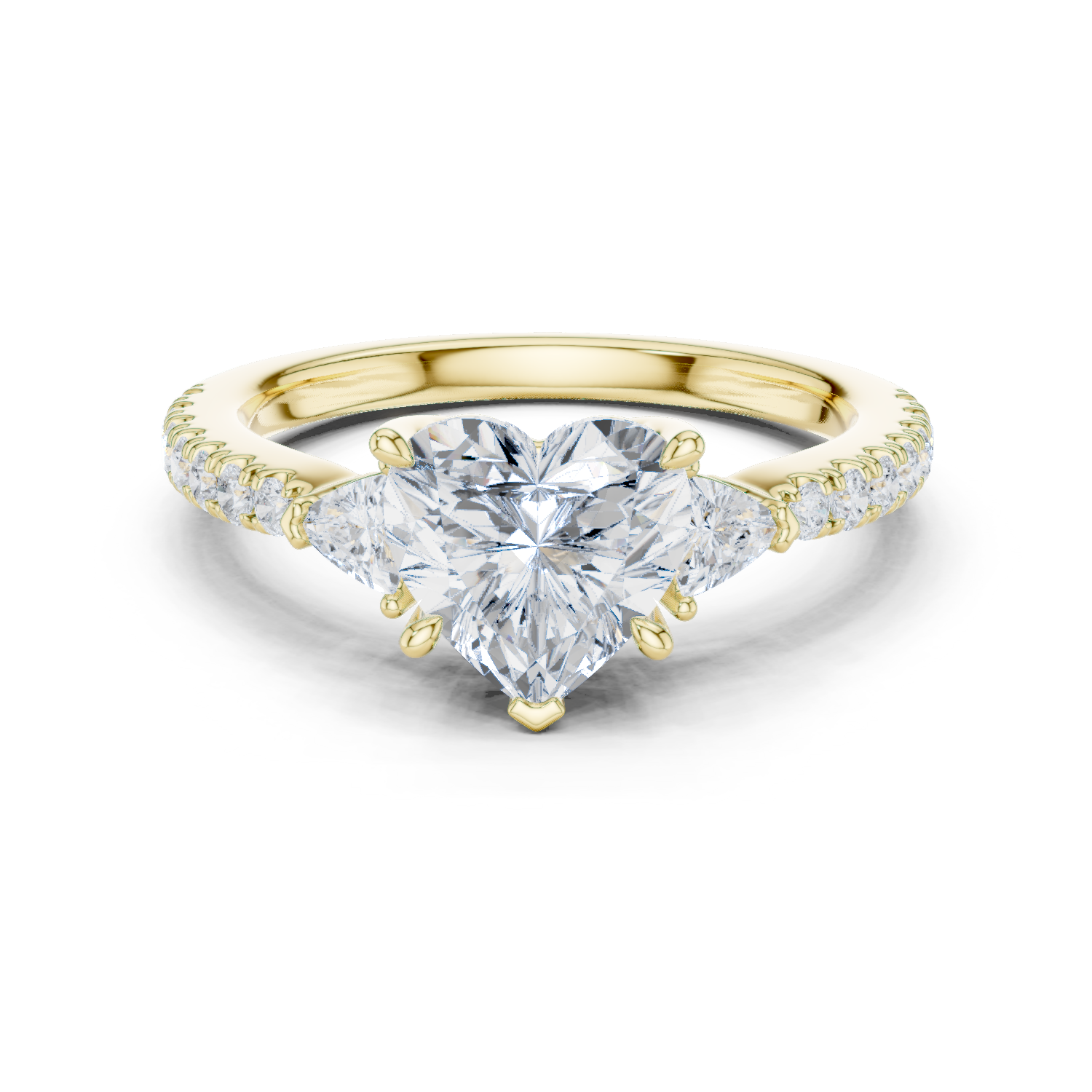 Gold Ring, Heart center stone, Yellow Gold