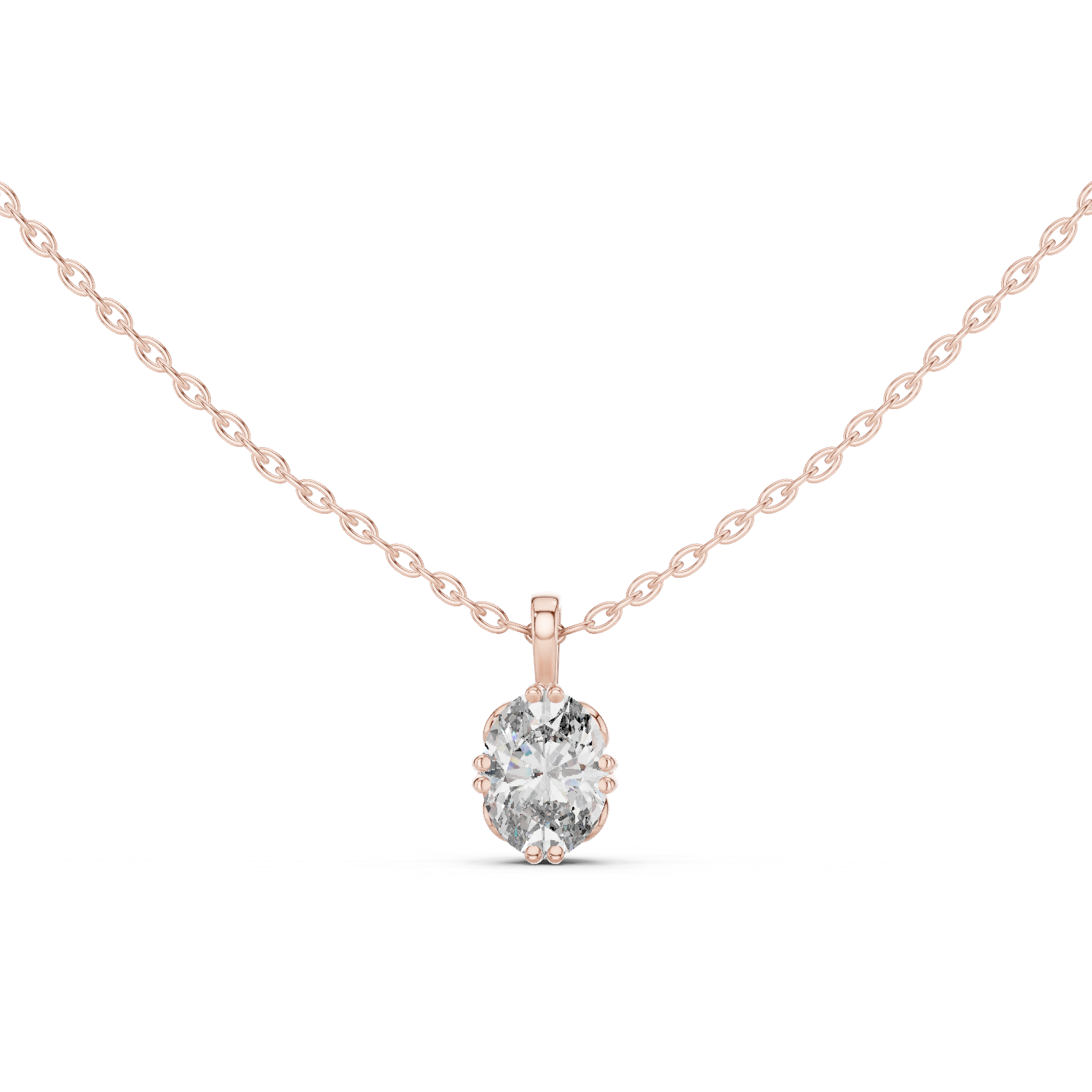 14K Solid Gold Lab Diamond Solitaire Pendant Necklace, Rose Gold