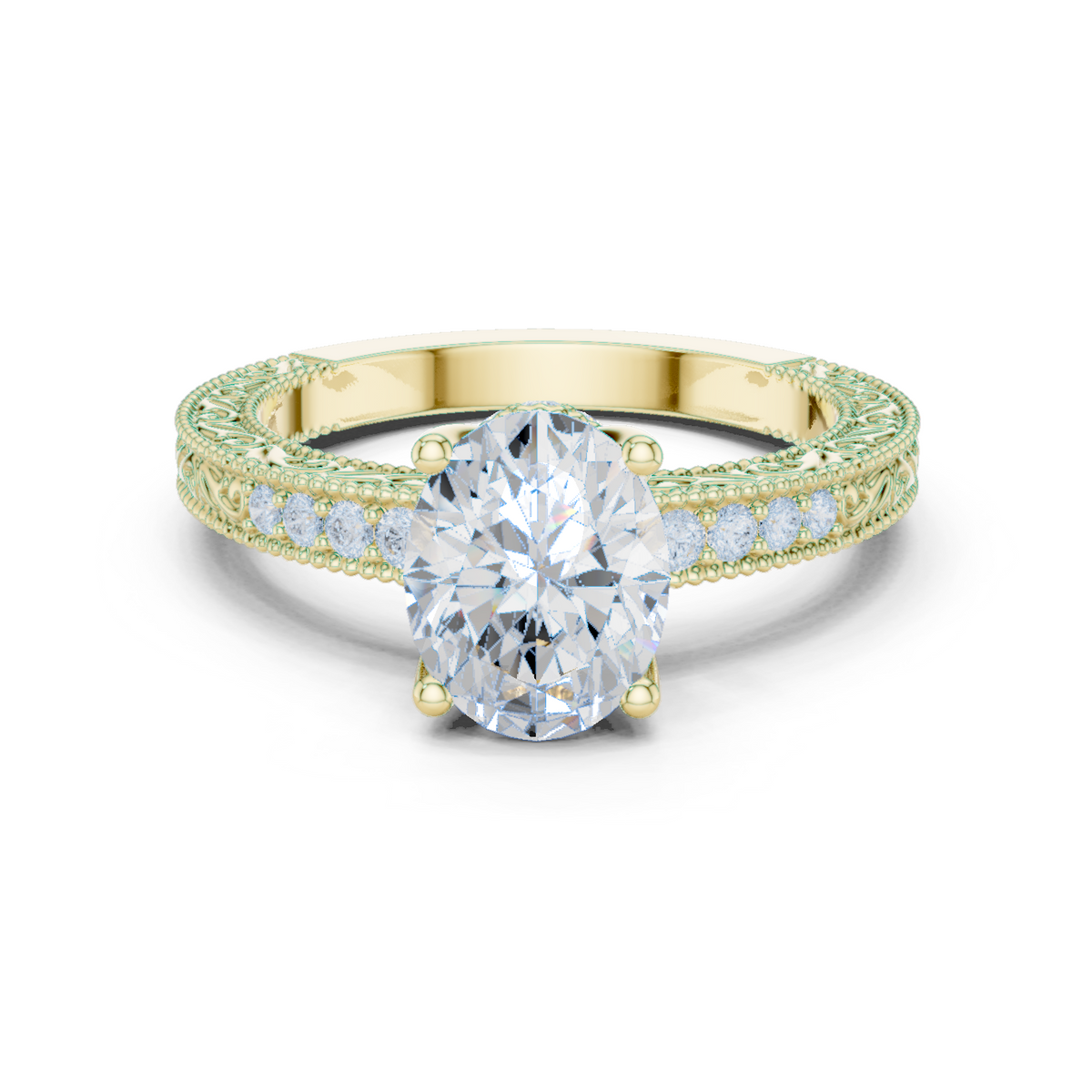 14K Solid Gold Lab Diamond Solitaire Ring, Yellow Gold