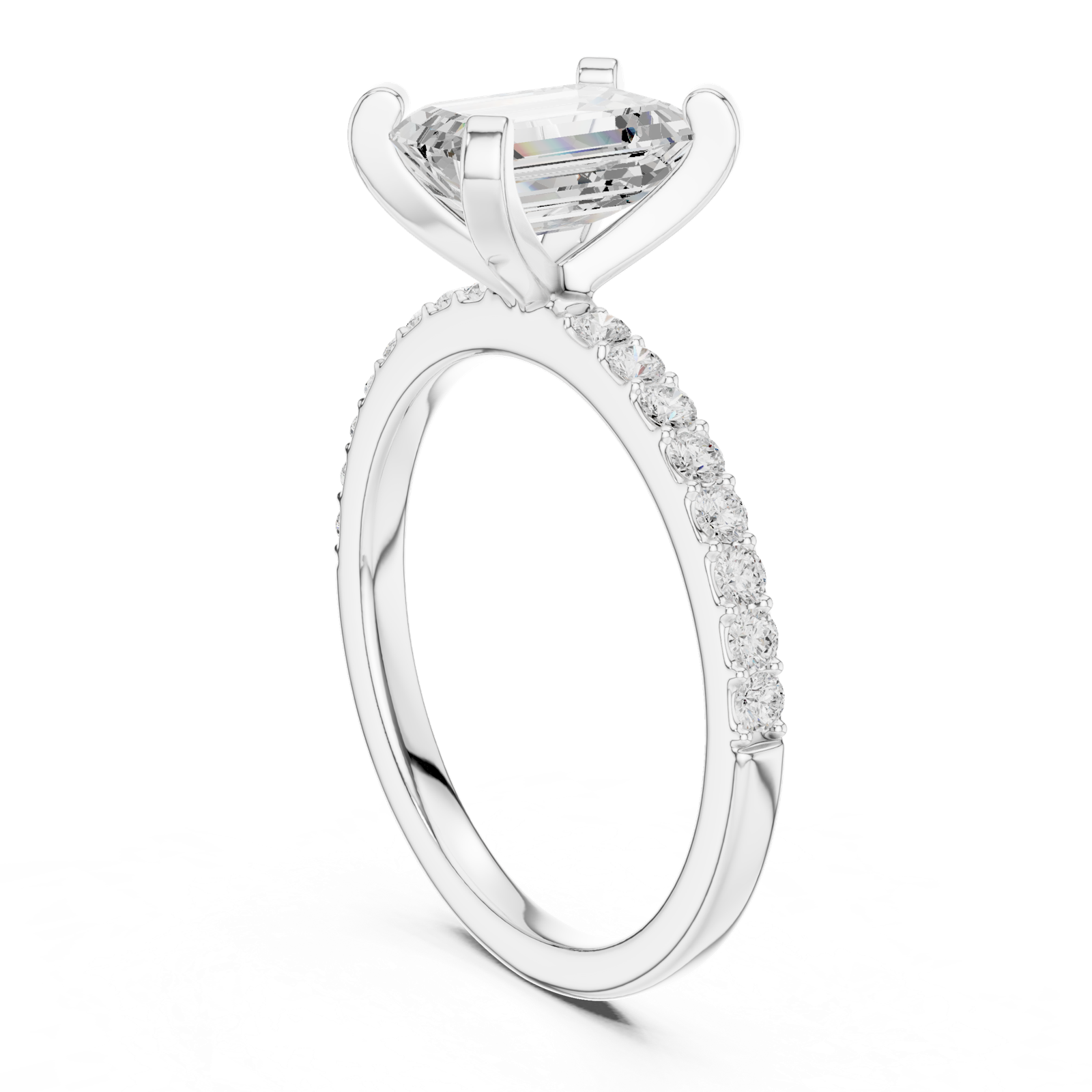 Gold Ring DDLR-040, Emerald center stone, White Gold, view 1