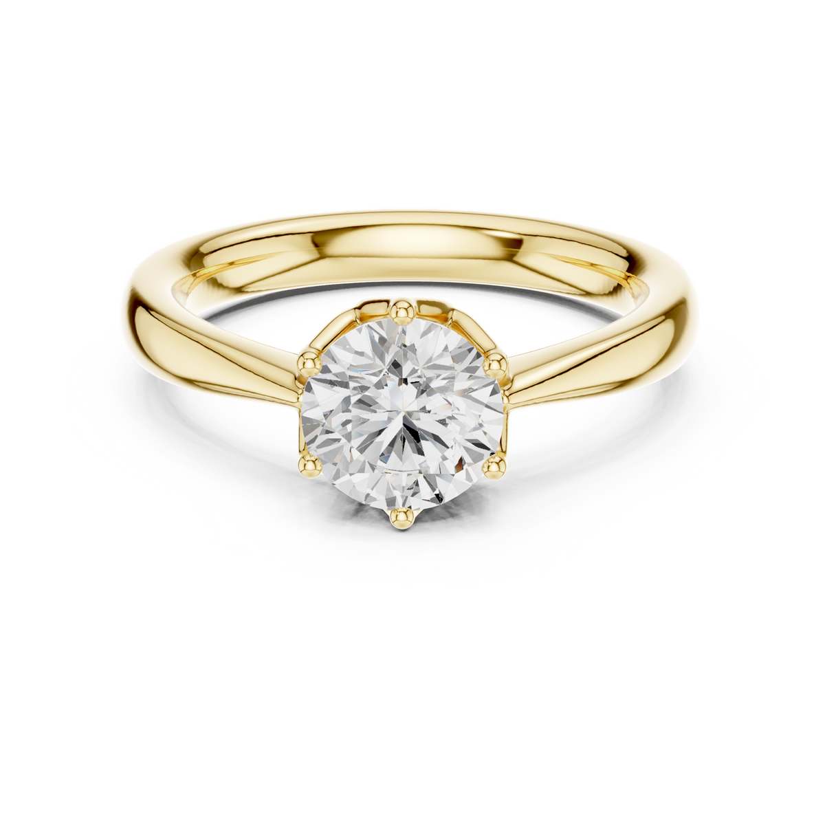 14K Solid Gold Lab Diamond Solitaire Ring, Yellow Gold