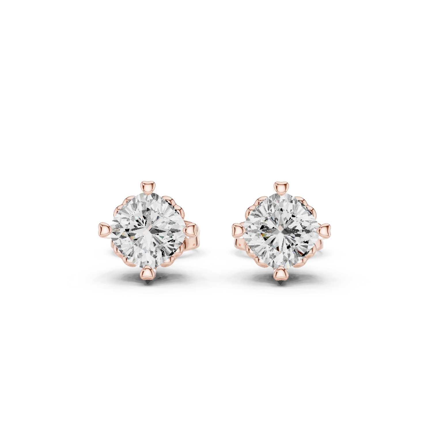 14K Solid Gold Lab Diamond Stud Earrings, Rose Gold
