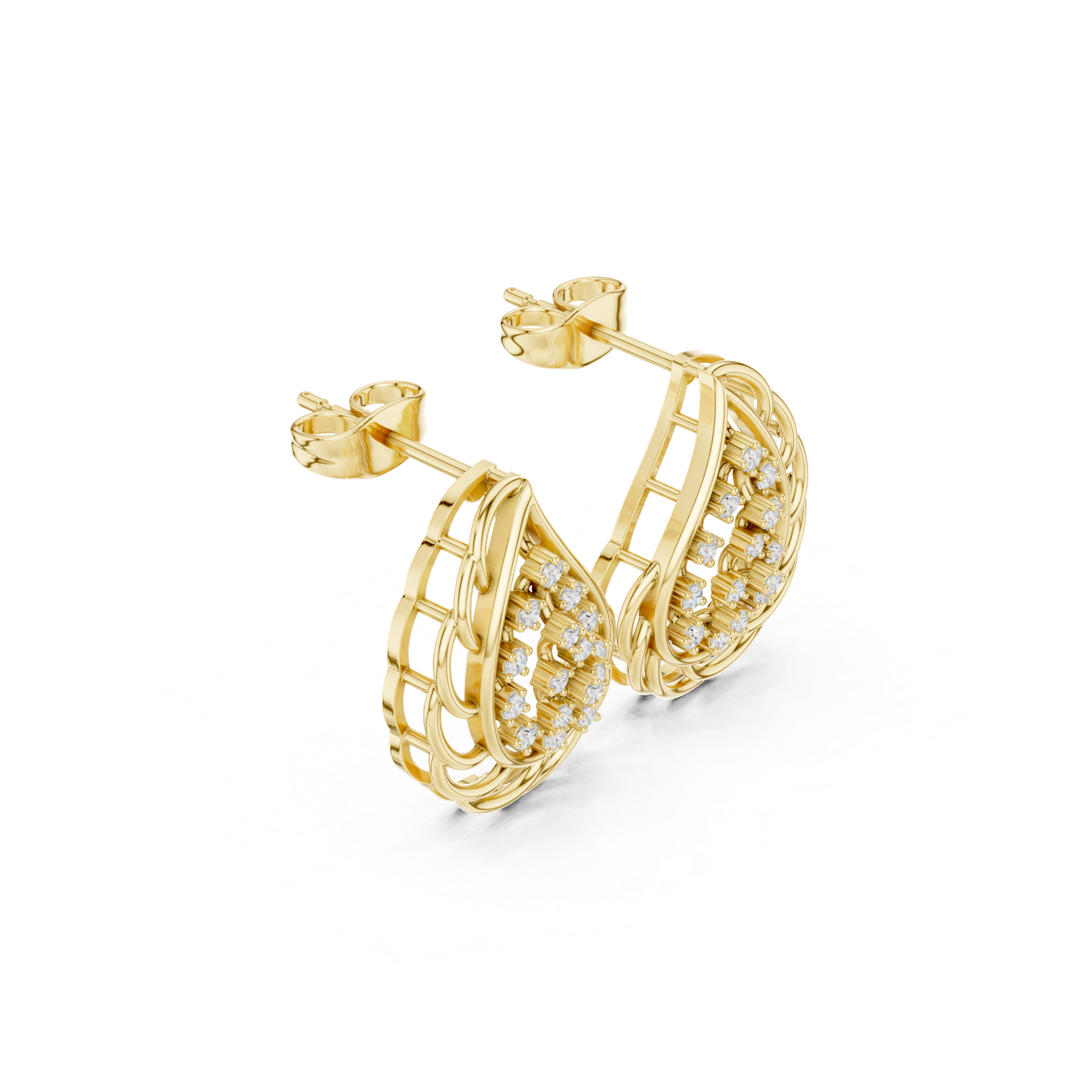 14K Solid Gold Lab Diamond Leaf Cluster Earrings, Yellow Gold, view 1