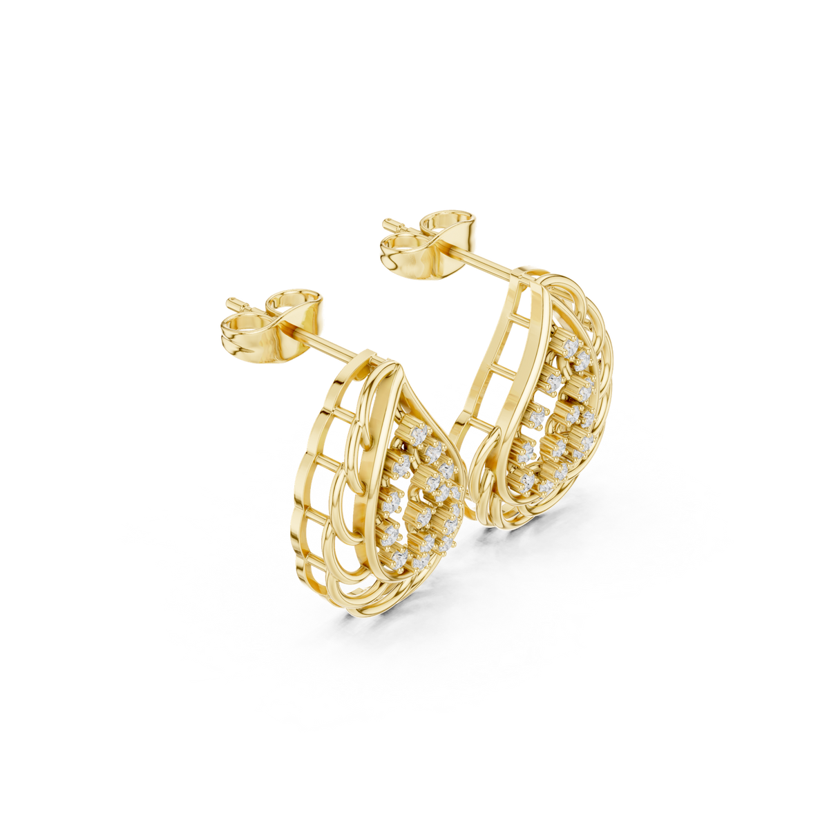 14K Solid Gold Lab Diamond Leaf Cluster Earrings, Yellow Gold, view 1
