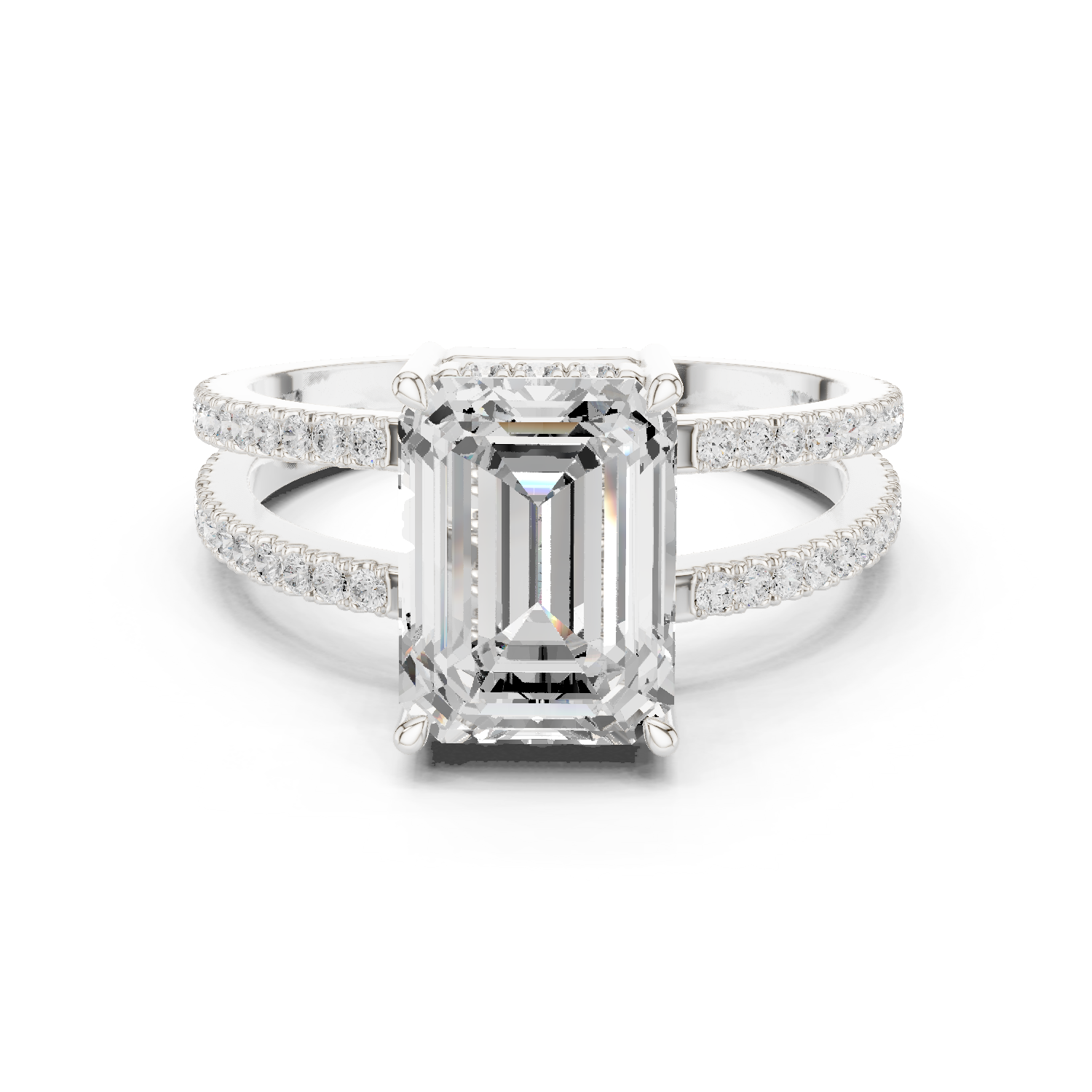 Gold Jewelry L36-13, Emerald center stone, White Gold
