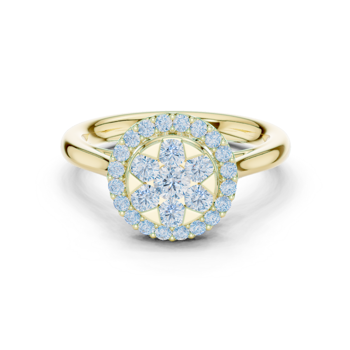 14K Solid Gold Lab Diamond Halo Ring, Yellow Gold