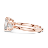 Gold Three-Stone Baguette Engagement Ring, Radiant center stone, Rose Gold, view 3