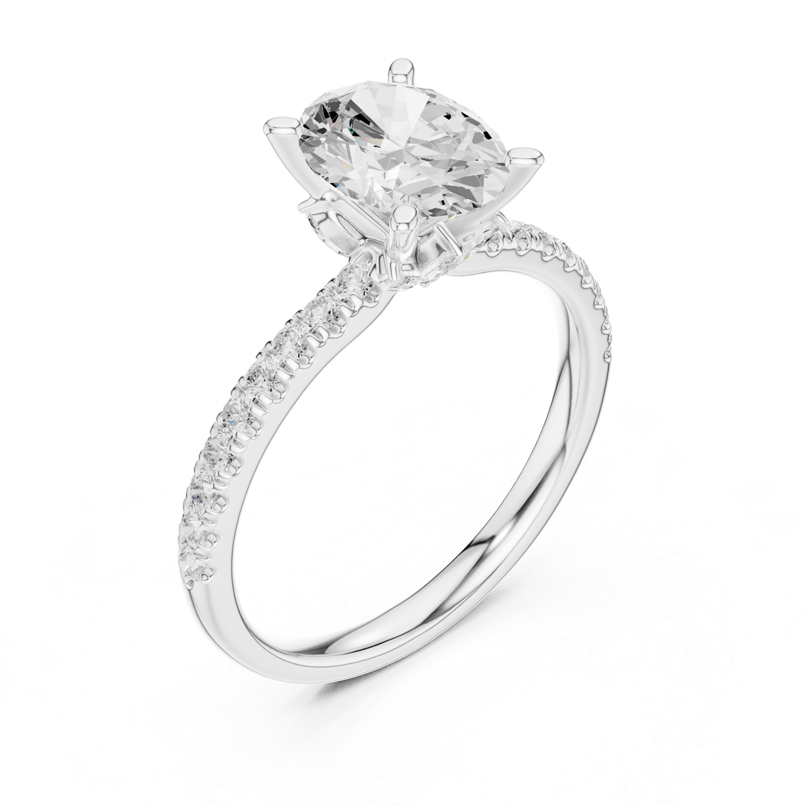 Gold Ring DDLR-256, Oval center stone, White Gold, view 2