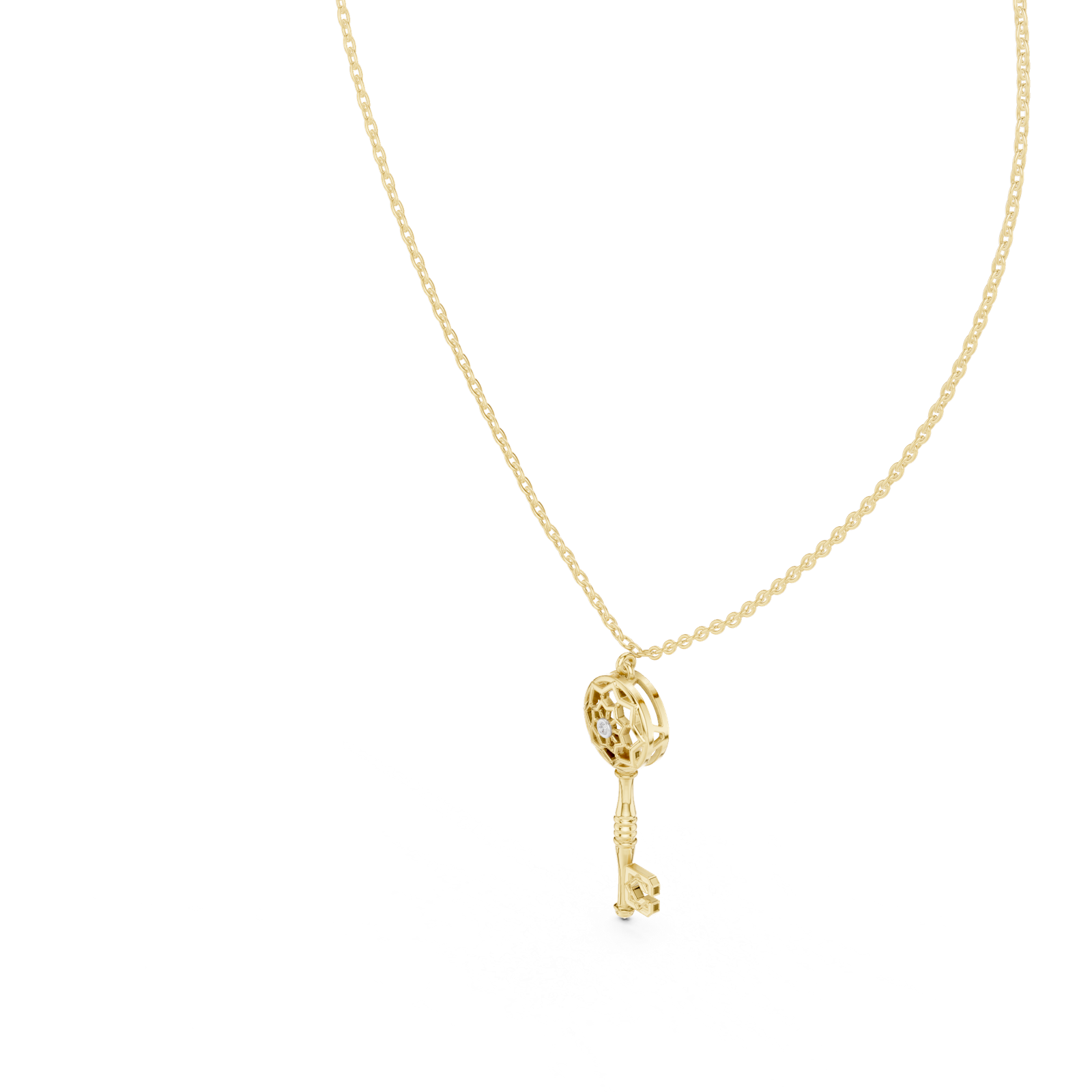 14K Solid Gold Lab Diamond Pendant Necklace, Yellow Gold, view 2
