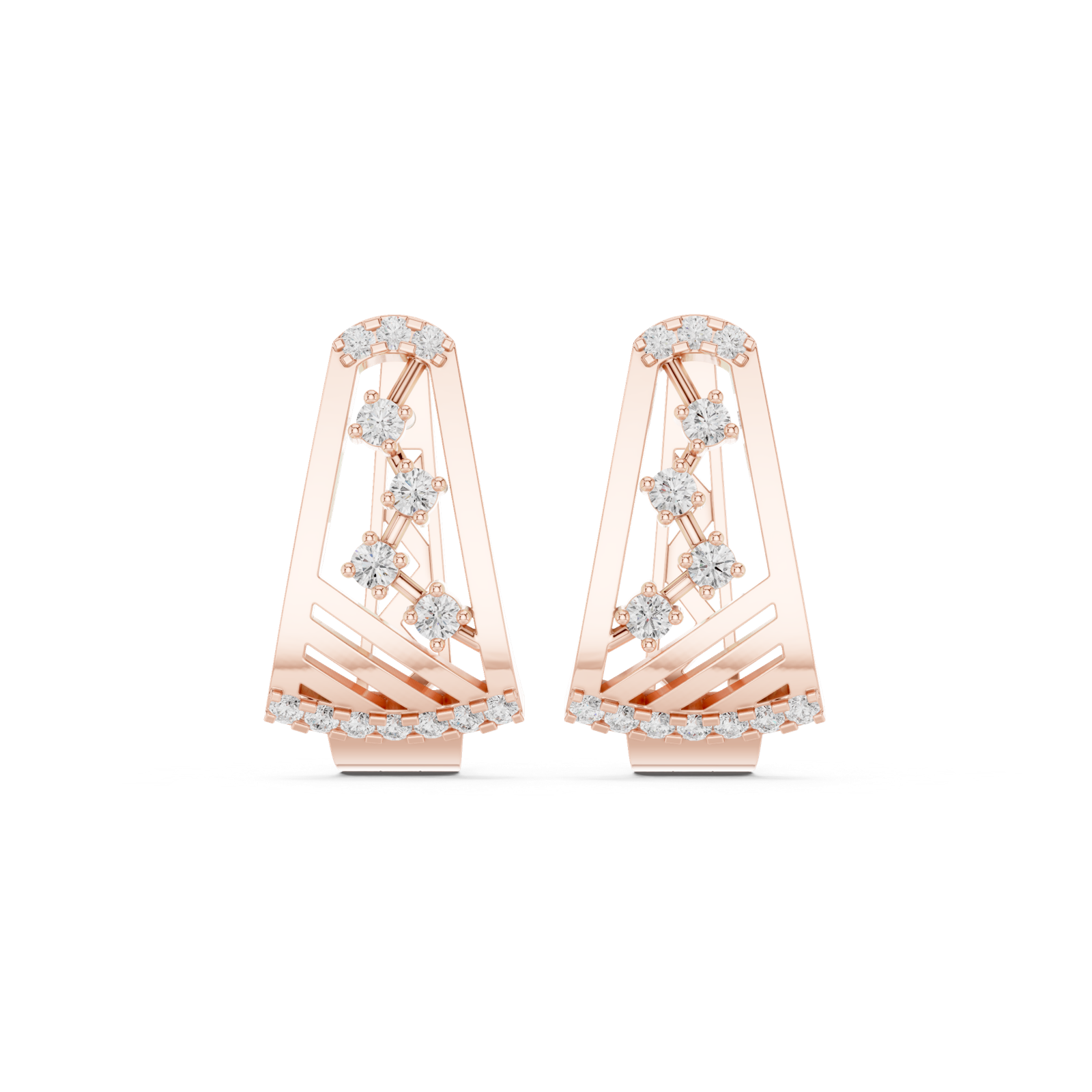 14K Solid Gold Lab Diamond Cluster Earrings, Rose Gold