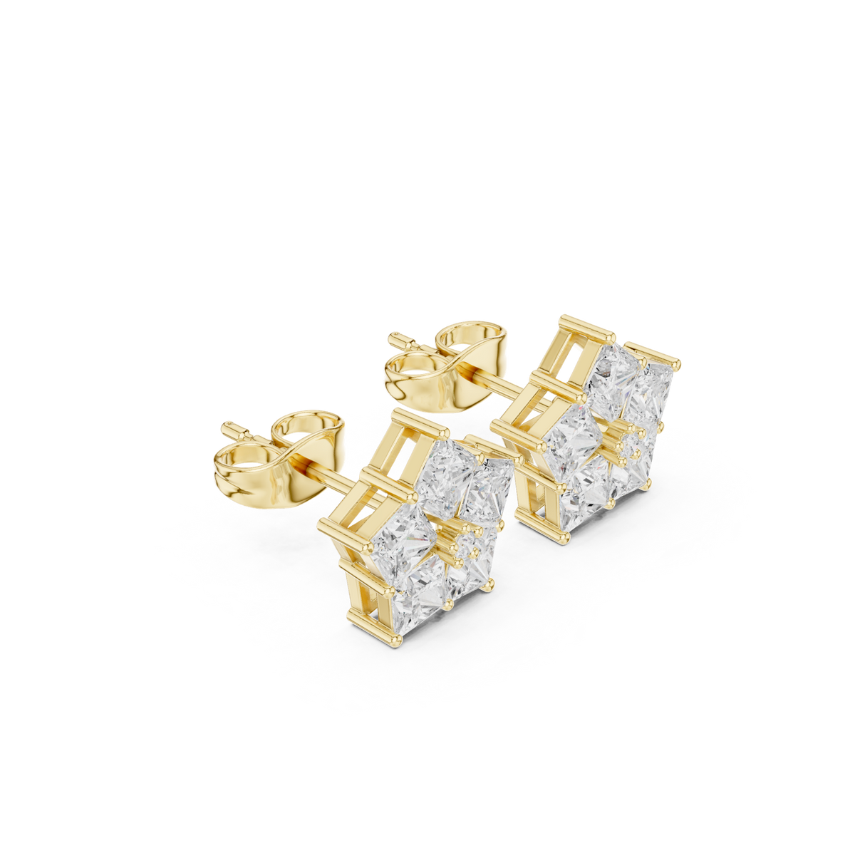 14K Solid Gold Lab Diamond Star Cluster Earrings, Yellow Gold, view 1