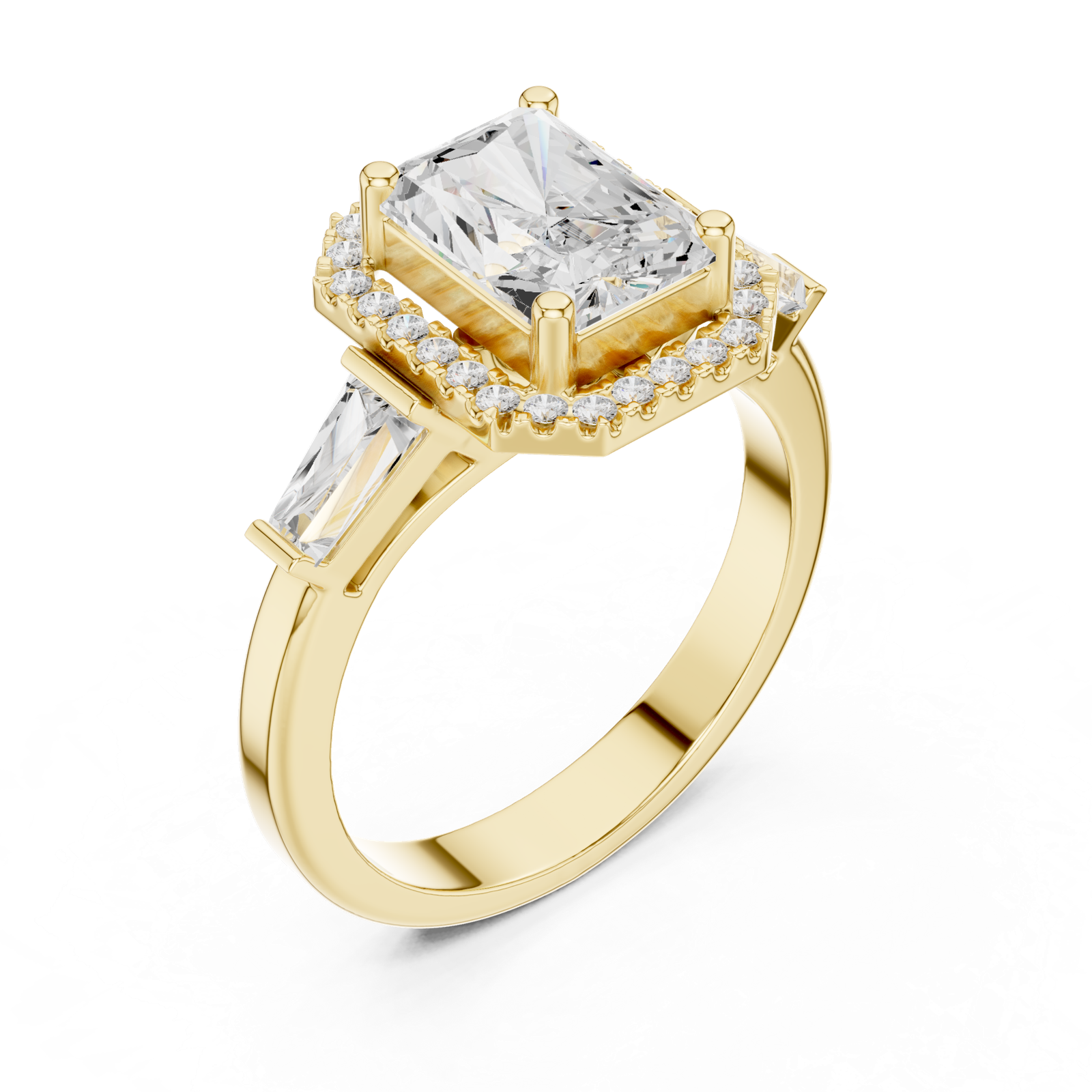 Gold Ring DDLR-342, Radiant center stone, Yellow Gold, view 2
