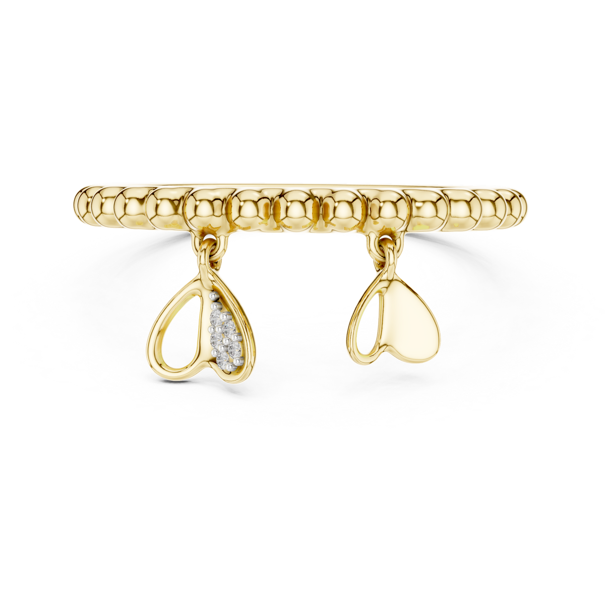 14K Solid Gold Lab Diamond Heart Band Ring, Yellow Gold