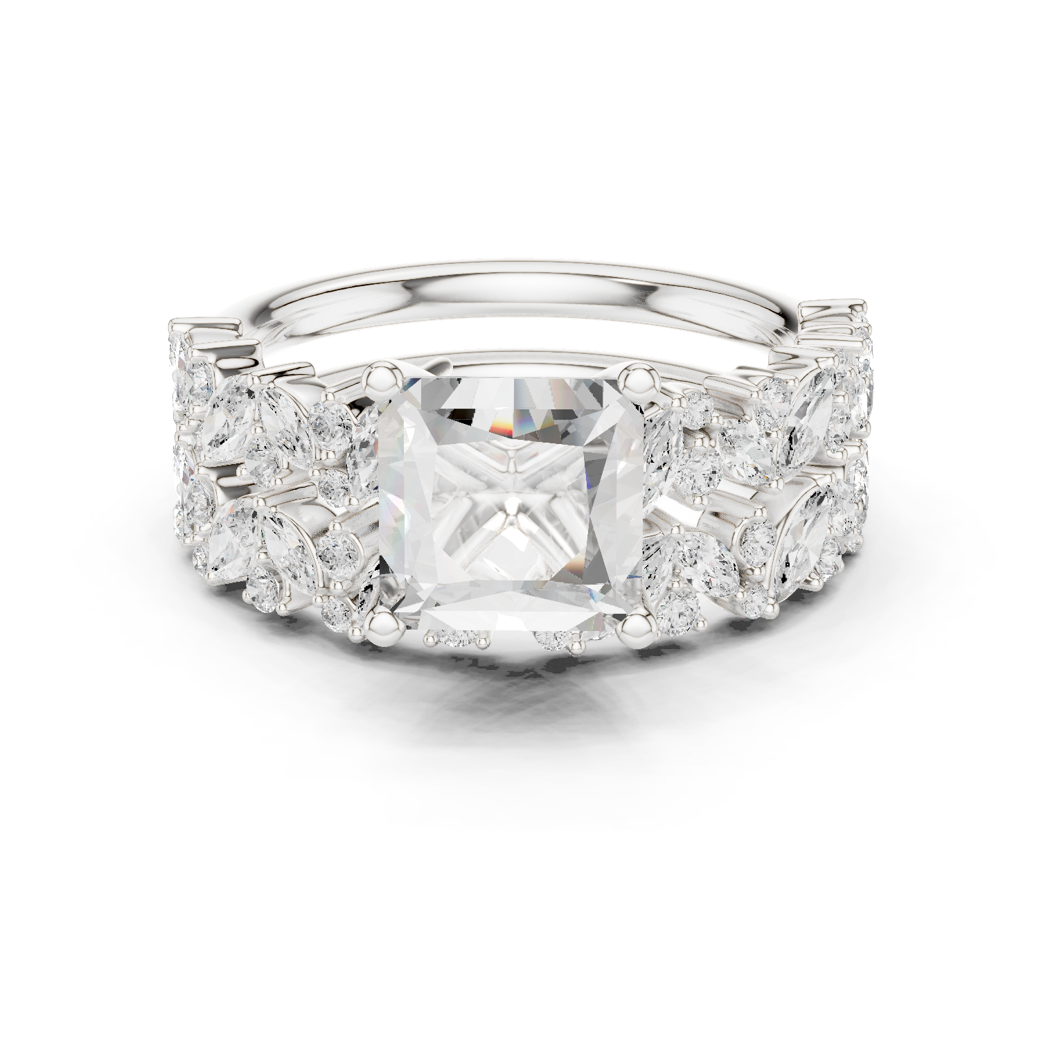 Gold Ring DDLR-443, Princess center stone, White Gold