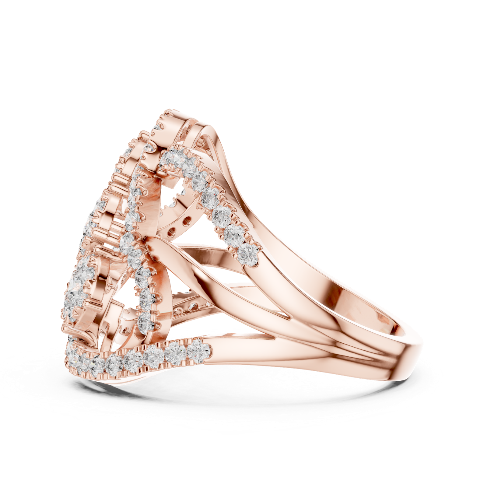 14K Solid Gold Lab Diamond Cluster Ring, Rose Gold, view 3