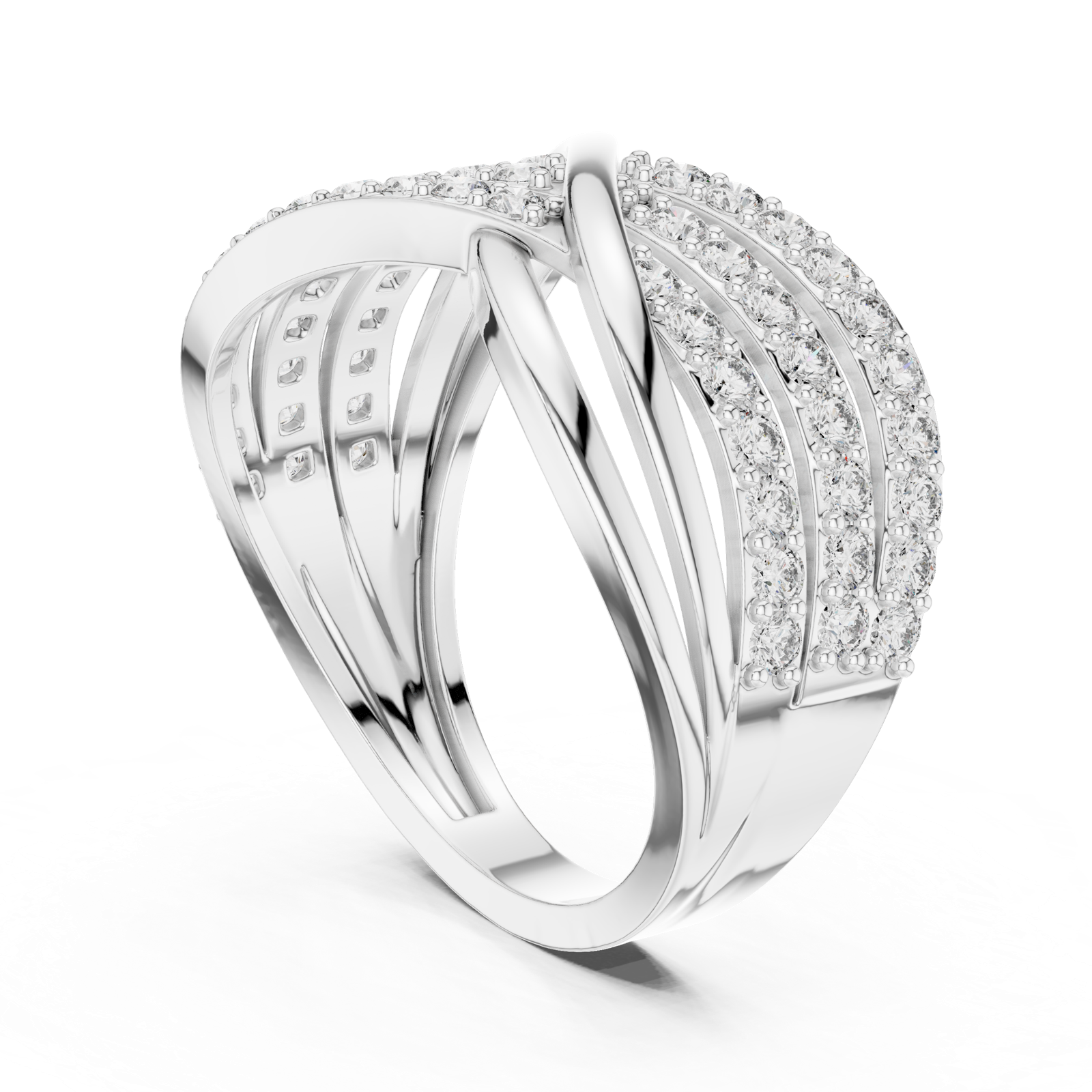 14K Solid Gold Lab Diamond Crossover Ring, White Gold, view 1