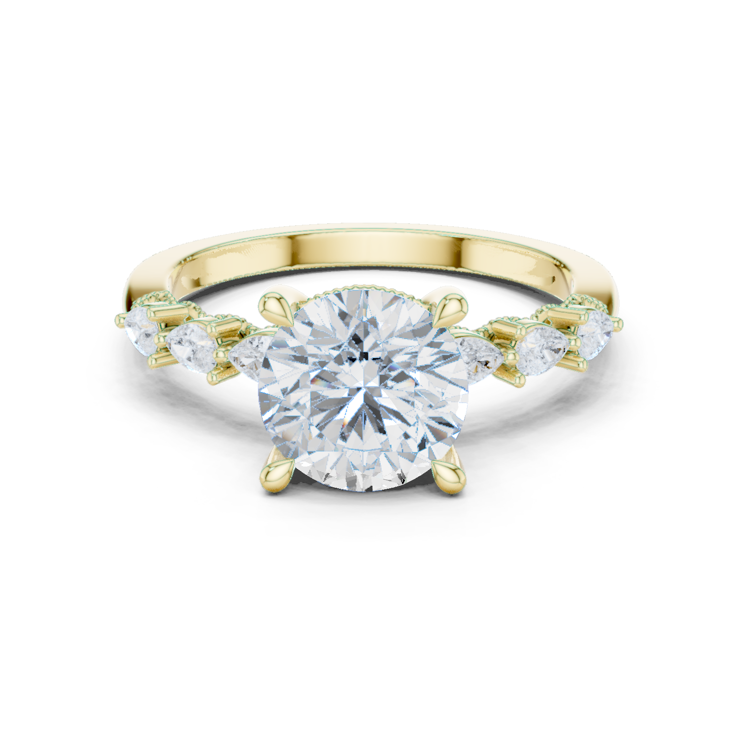 Gold Ring DDLR-168, Round center stone, Yellow Gold