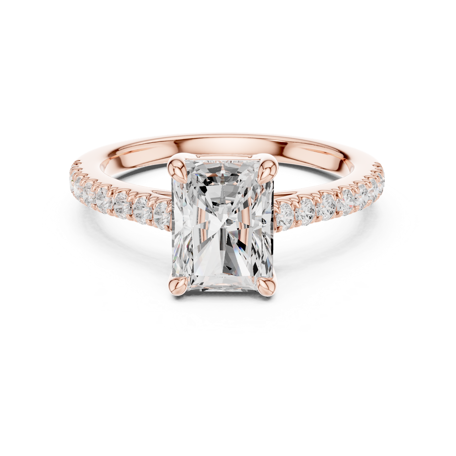 Gold Ring DDLR-039, Radiant center stone, Rose Gold, view 4