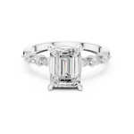 Gold Ring, Emerald center stone, White Gold, view 4