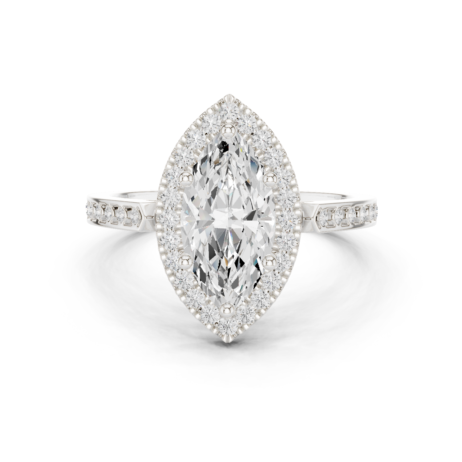 Gold Ring DDLR-349, Marquise center stone, White Gold