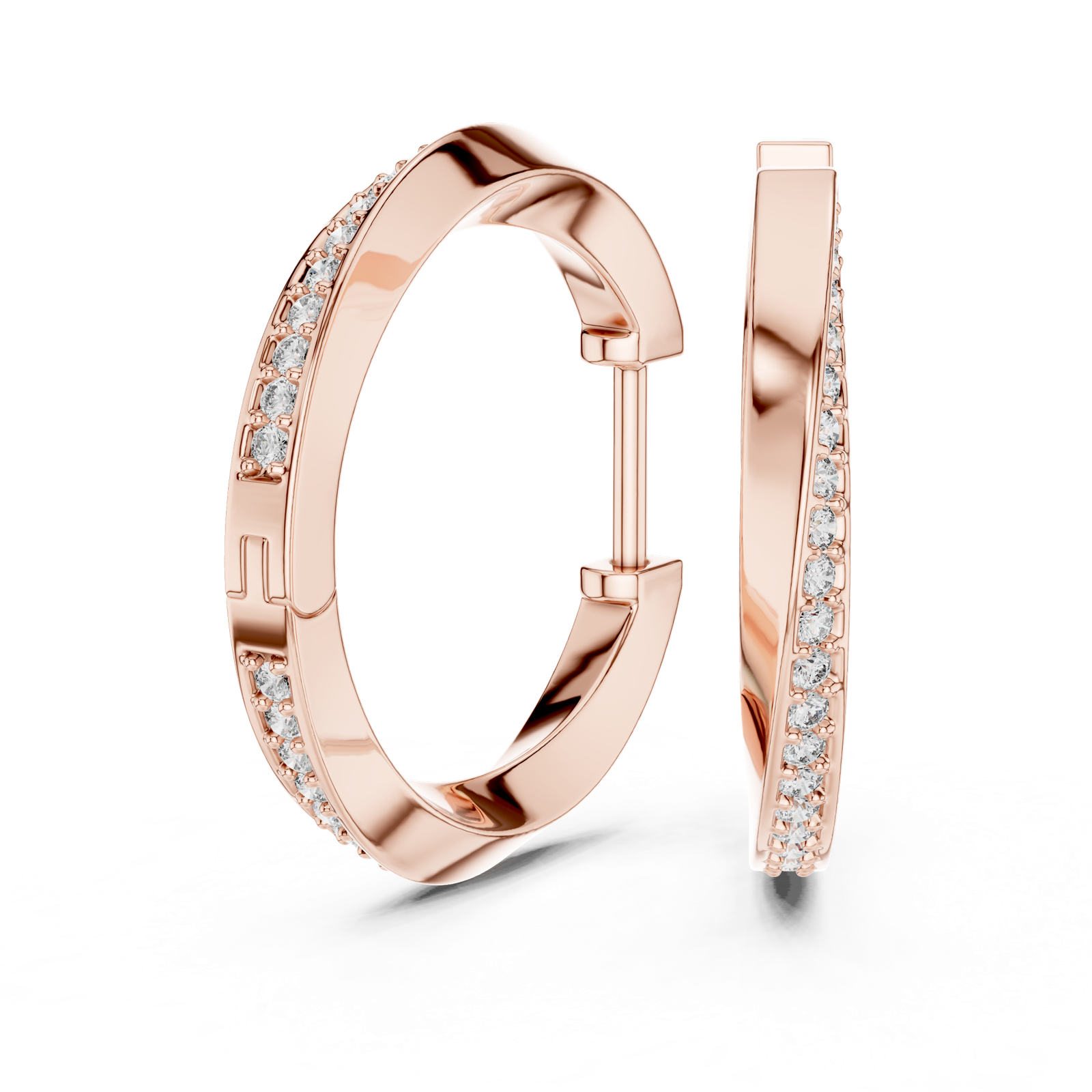14K Solid Gold Lab Diamond Huggie Earrings, Rose Gold, view 1