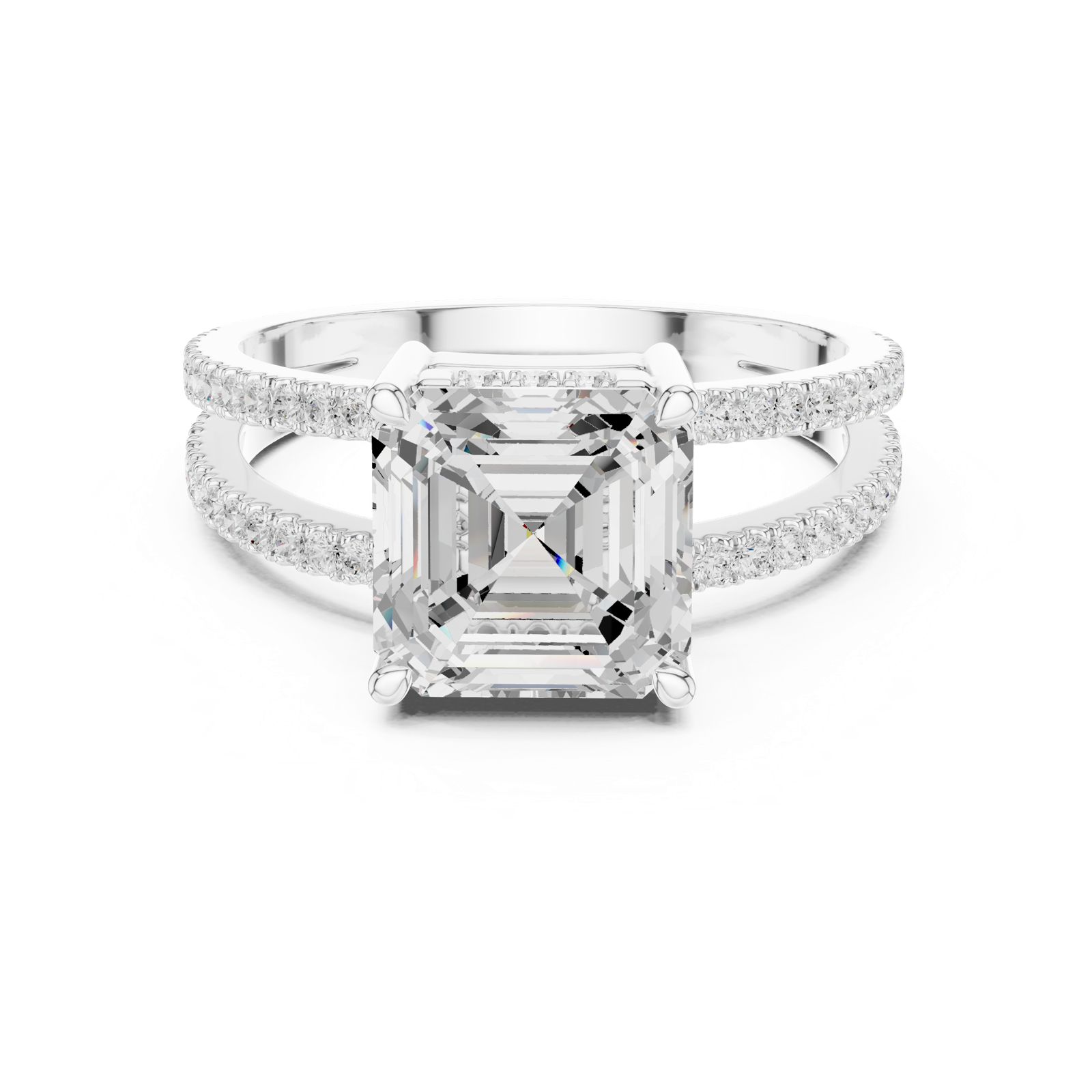 Gold Jewelry, Asscher center stone, White Gold, view 4