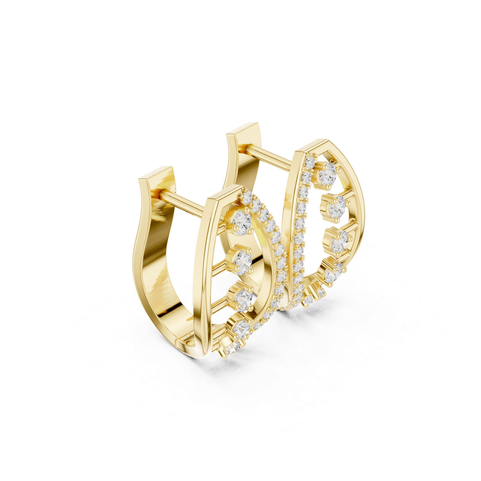 14K Solid Gold Lab Diamond Hoop Earrings, Yellow Gold, view 1
