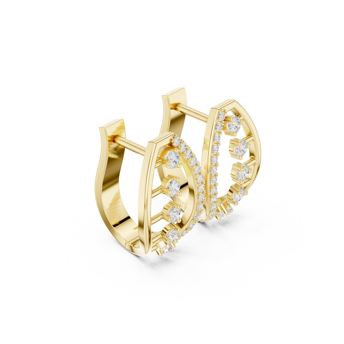 14K Solid Gold Lab Diamond Hoop Earrings, Yellow Gold, view 1