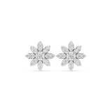 14K Solid Gold Lab Diamond Flower Cluster Earrings, White Gold