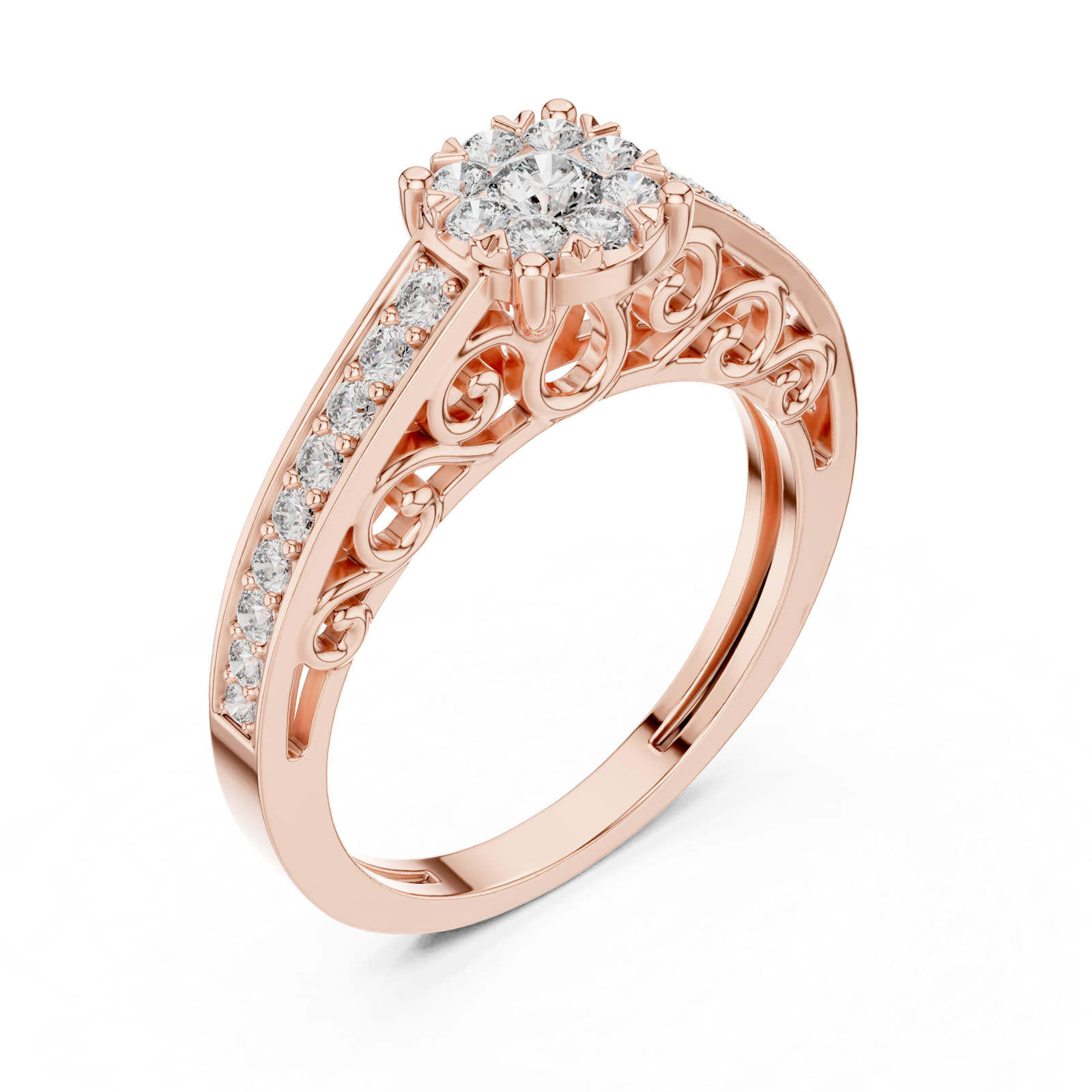 14K Solid Gold Lab Diamond Halo Ring, Rose Gold, view 2