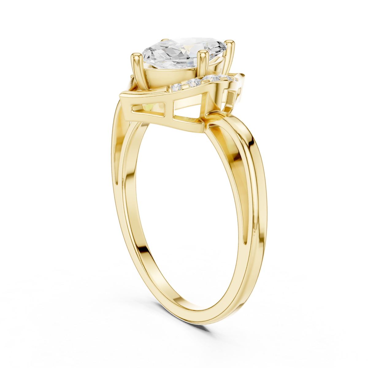 14K Solid Gold Lab Diamond Halo Ring, Yellow Gold, view 1
