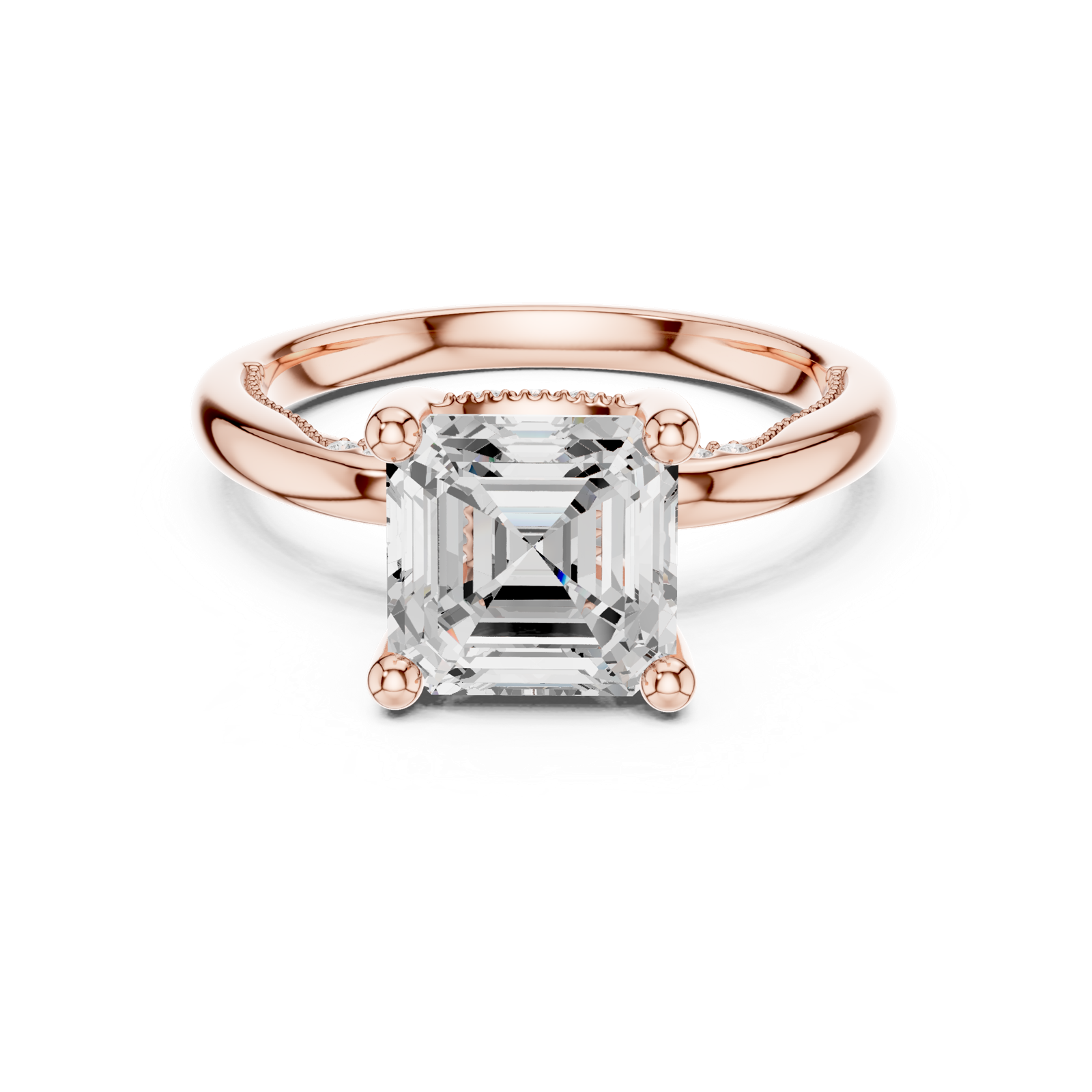 Gold Ring, Asscher center stone, Rose Gold, view 4