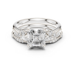 Gold Ring DDLR-299, Asscher center stone, White Gold