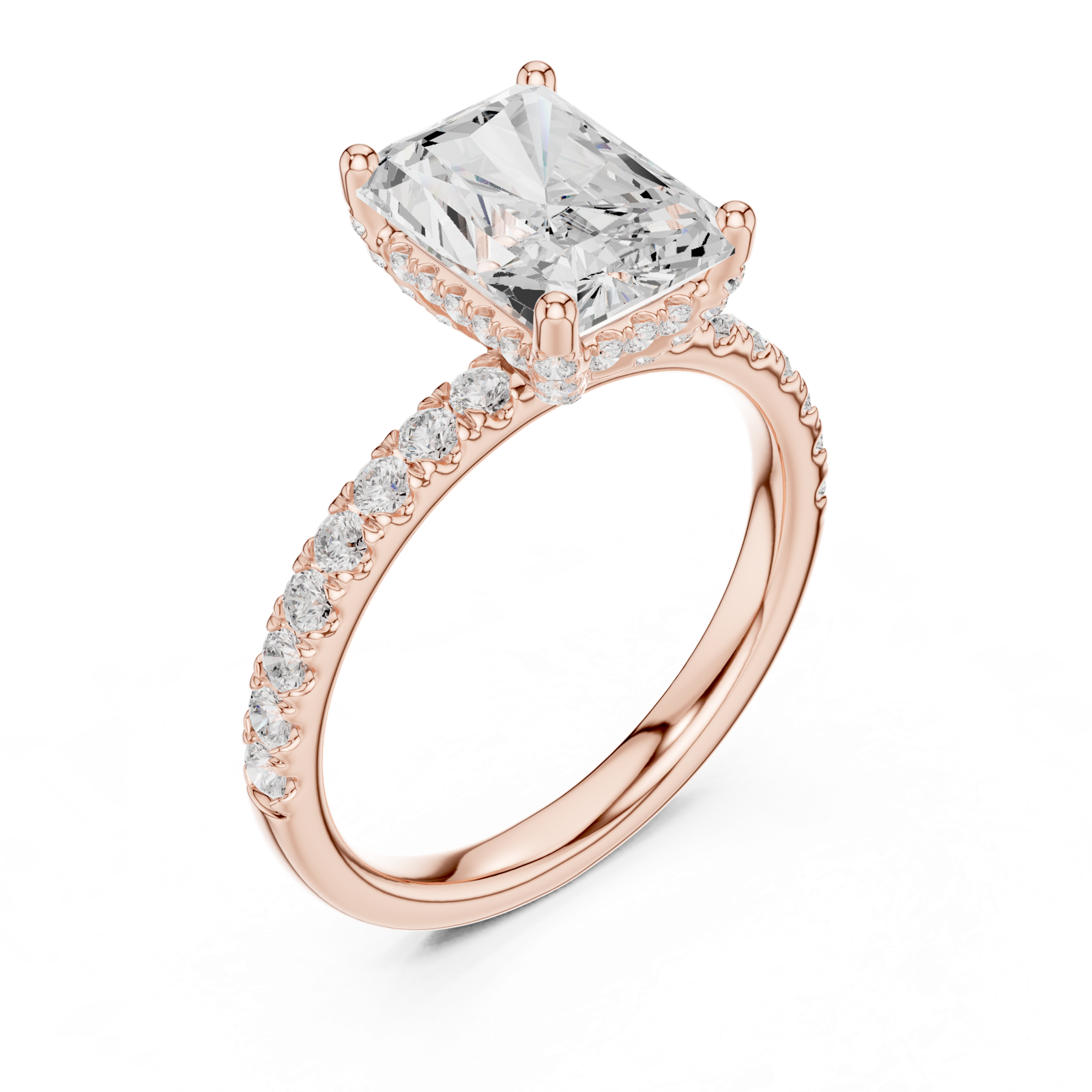 Gold Ring DDLR-161, Radiant center stone, Rose Gold, view 2