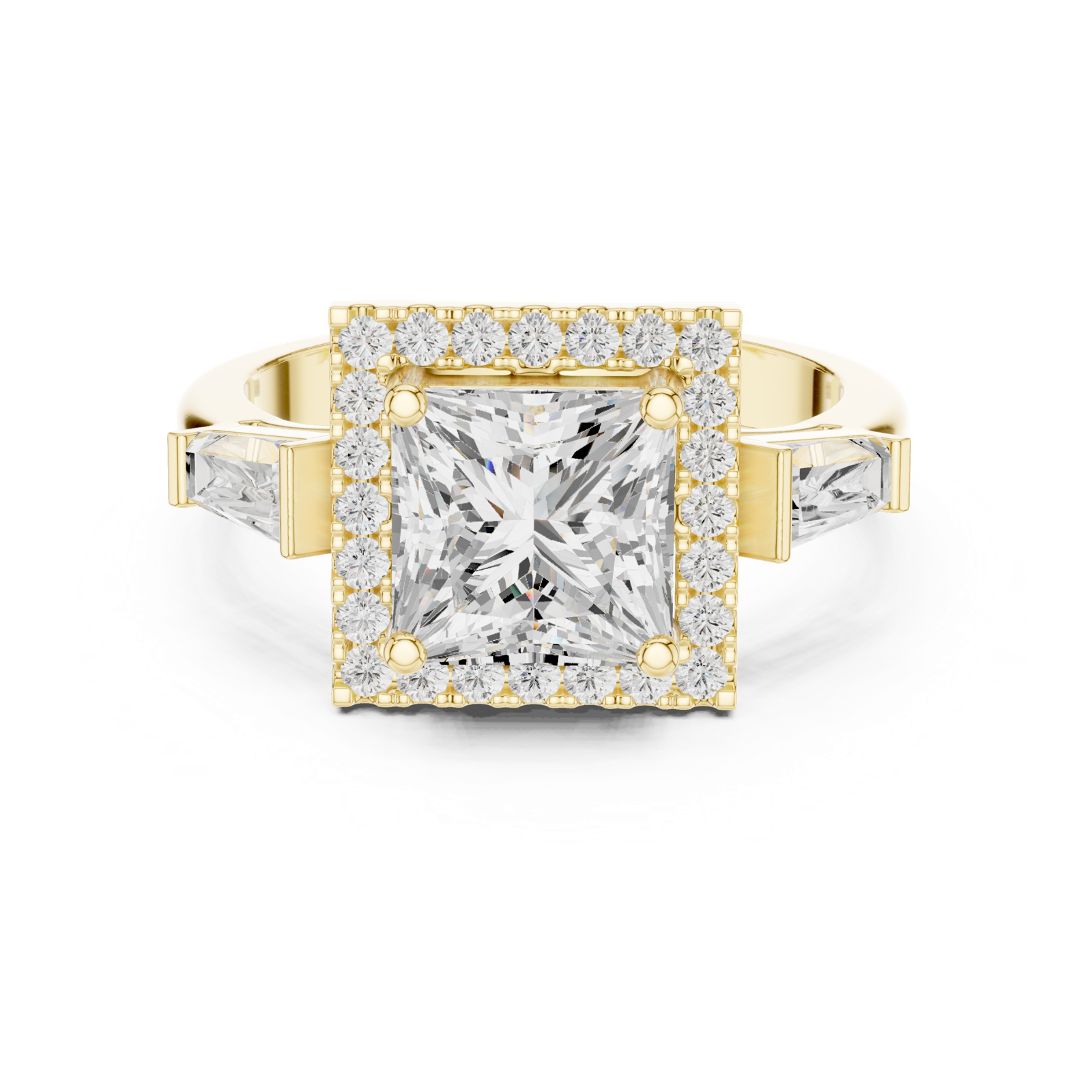 Gold Ring DDLR-342, Princess center stone, Yellow Gold, view 4