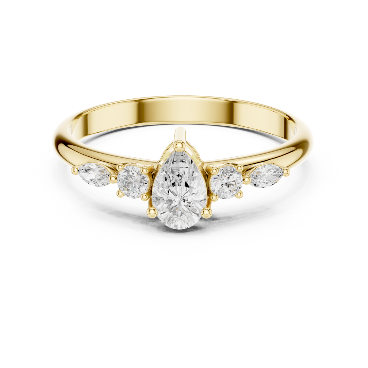 14K Solid Gold Lab Diamond Solitaire Ring, Yellow Gold