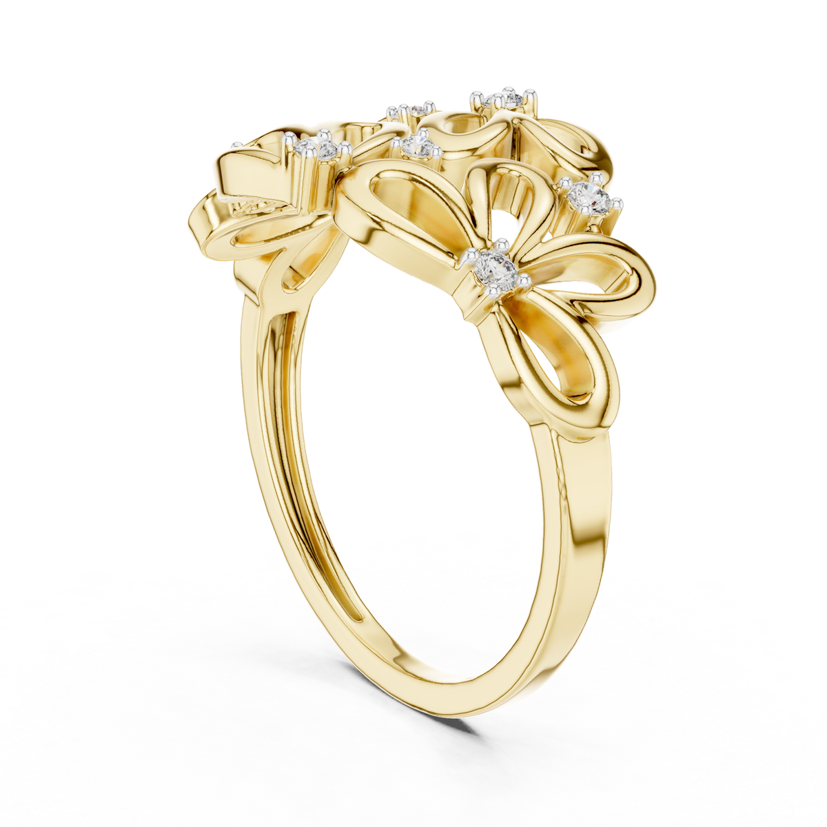 14K Solid Gold Lab Diamond Leaf Cluster Ring, Yellow Gold, view 1