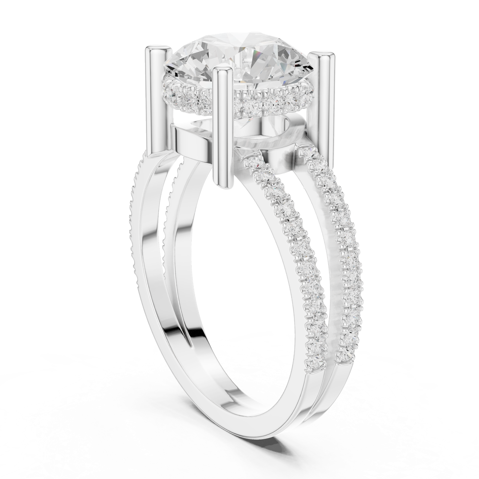 Gold Jewelry L36-13, Round center stone, White Gold, view 1