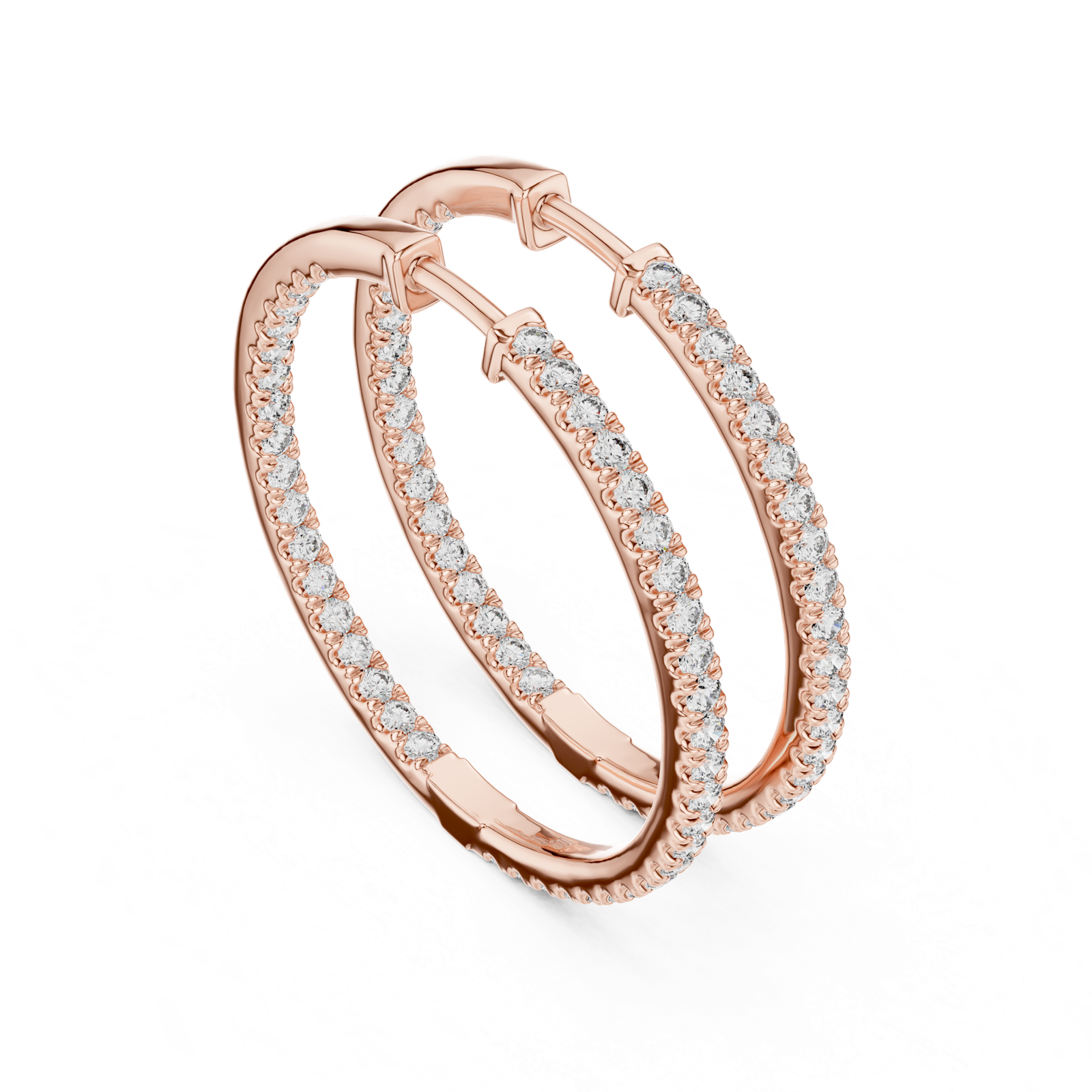 14K Solid Gold Lab Diamond Huggie Earrings, Rose Gold, view 2