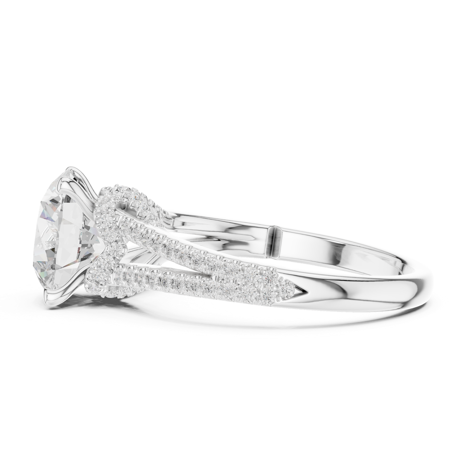 Gold Ring DDLR-252, Round center stone, White Gold, view 3