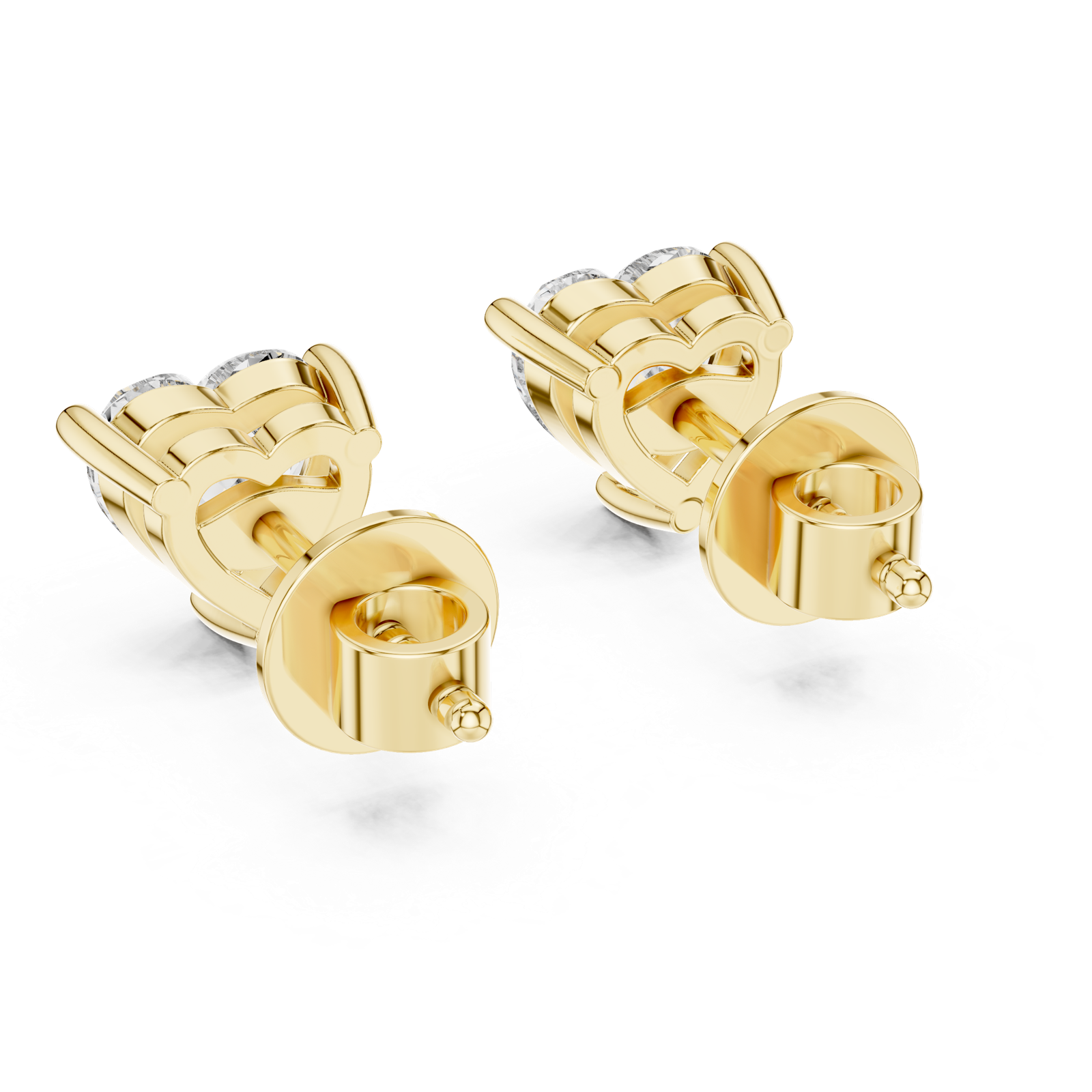 14K Solid Gold Lab Diamond Heart Stud Earrings, Yellow Gold, view 3