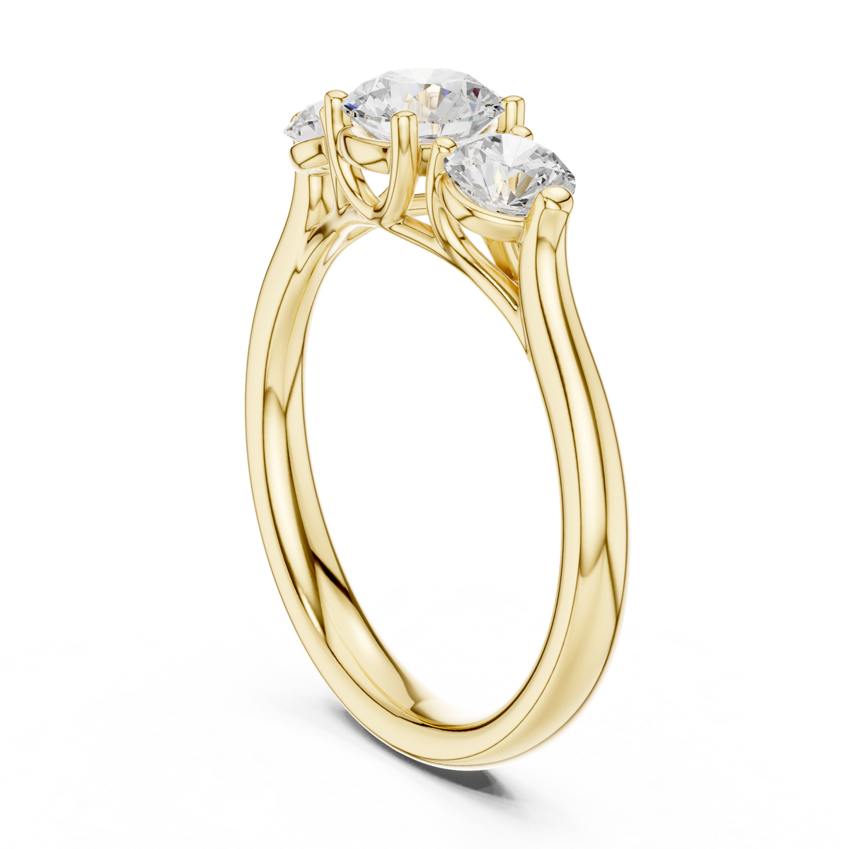 14K Solid Gold Lab Diamond Three-Stone Ring, Yellow Gold, view 1