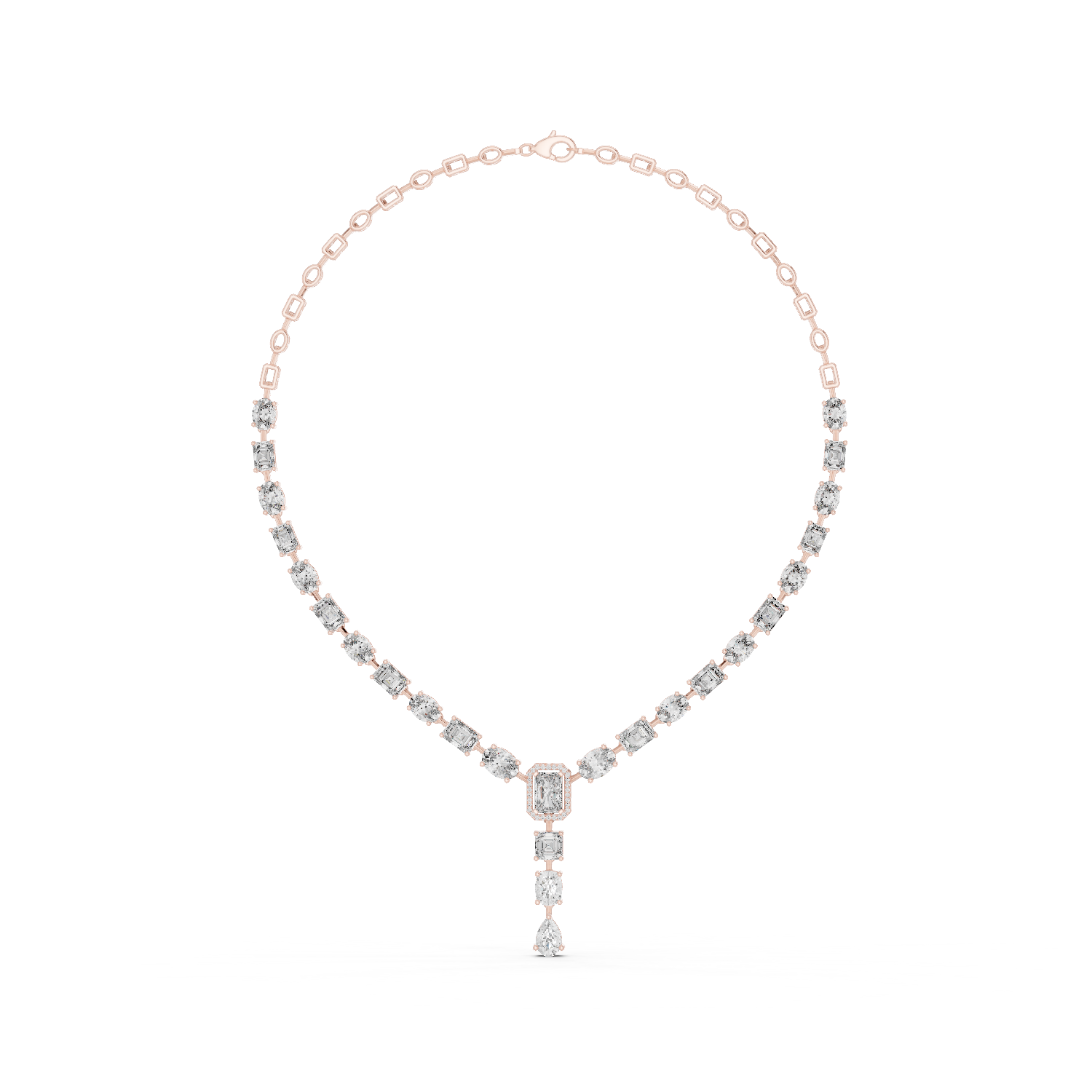 14K Solid Gold Lab Diamond Tennis Necklace, Rose Gold